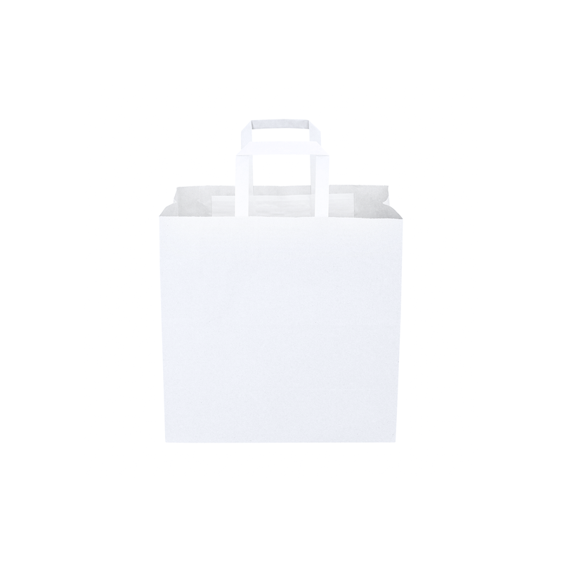 100 Bags - Medium - White Kraft SOS Paper Bag with Flat Handle - (Pack of 100)